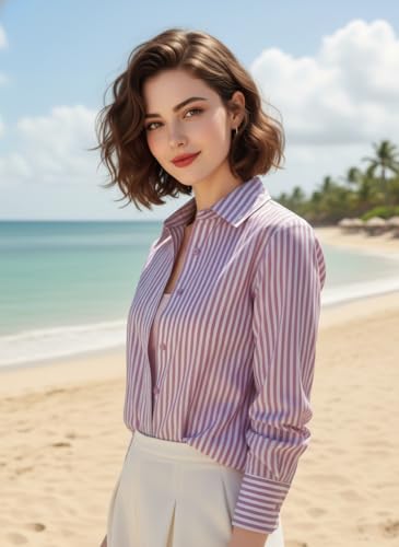Image of Women Shirt||Women Relaxed Fit Vertical Striped Spread Collar Cotton Casual Shirt (S-12-19)