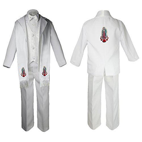 Image of Baby Boy Baptism Formal Paisley Suit Gold Guadalupe Maria on Stole & Back SM-20
