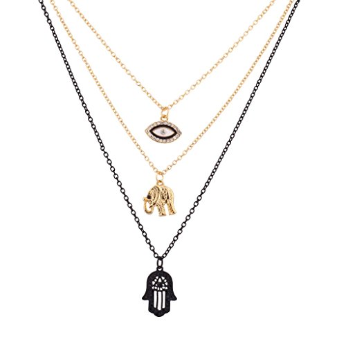 LUX ACCESSORIES Hamsa Elephant Pave Evil Eye BFF Best Friends Forever Necklace Set (3pc)