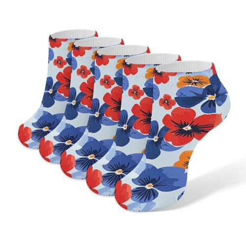 Hand Drawn Pattern Ankle Socks 5-Pack, Breathable Casual Athletic Socks for Women Men, One Size (6-11)