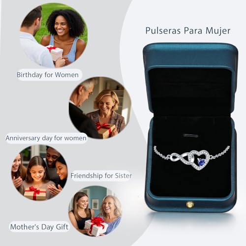 Infinity Love Birthstone Bracelet for women Heart Crystal White Gold Plated Jewelry3