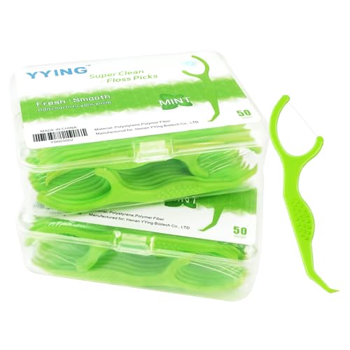 YYING Dental Floss Picks for Teeth, 100 Count Extra Strong Flosser Pick Fresh Mint Professional Tooth Picks Flossers for Adults Flossing Sticks Provide a Deep Cleaning with Portable Travel Case