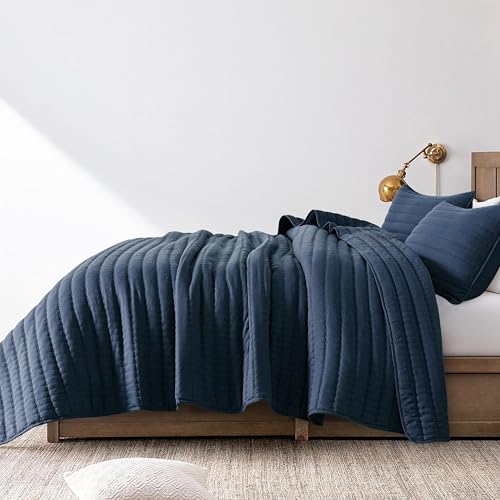 R.SHARE Quilted Bedspread Soft and Comfortable, Bedspread without Pillowcase, Lightweight Coverlet Comforter Bed Cover for Spring Summer All Season (Navy, 225 x 260 cm) - Cosy Home Interiors R.SHARE Quilted Bedspread Soft and Comfortable, Bedspread without Pillowcase, Lightweight Coverlet Comforter Bed Cover for Spring Summer All Season (Navy, 225 x 260 cm) - Image 3