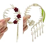 【二つセット】パール付きヘアクリップ, お団子ヘアメーカー, 花モチーフ付き, 結婚式・成人式用ヘアアクセサリー, 2種類セット