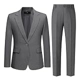 Women's 2 Piece Pant Suit Dressy Business Casual Outfits Notched Collar Blazer Professional Pantsuits Set for Work Office Grey