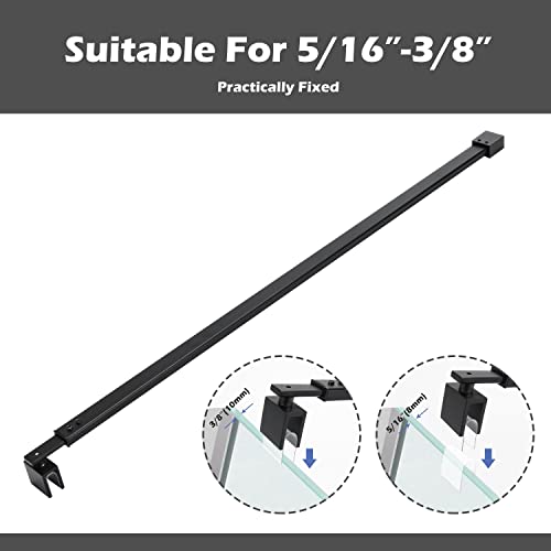 Matte Black Stainless Steel Wall-To-Glass Bathroom Shower Support Bar Arm For 5/16" 3/8" Thick Glass Door, 47 Inch Fixed Supporting Rod For Frameless Glass Panel #TOP2