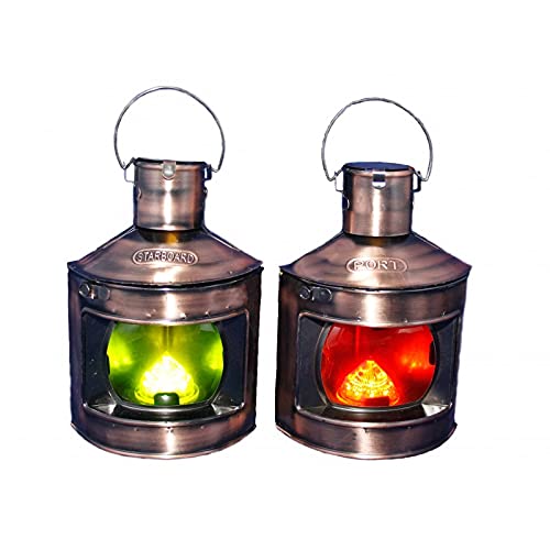 DRH Port & Starboard LED Lamps - Nautical Light DÃ©cor - Nautical Wall Lamp Hanging Ornament - Ocean, Nautical, Beach Theme Room Decoration - Cooper, 9â€- Set of 2