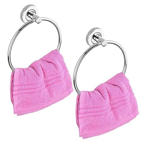 Stainless Steel Round Shaped Chrome Finished Napkin Ring/Towel Ring/Napkin Holder/Towel Hanger/Towel Holder for Bathroom/Kitchen/Wash Basin (Silver) - Pack of 2