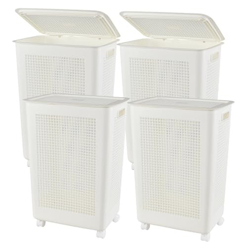 Tstorage 4 Packs 65 L Laundry Hamper with Lockable Wheels, 1.8 Bushels Large Plastic Laundry Basket...