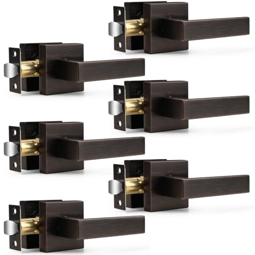Probrico Oil Rubbed Bronze Door Handles Without Lock, ANSI/BHMA Grade 3 Intertek-Verified, Zinc Alloy Interior Passage Door Levers, 6 Pack Easy Install Lever Set for Closet Hallway