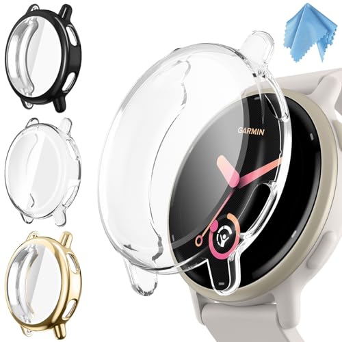 Pack de 3 fundas protectoras de TPU suave para Garmin Vivoactive 5 en negro dorado y transparente