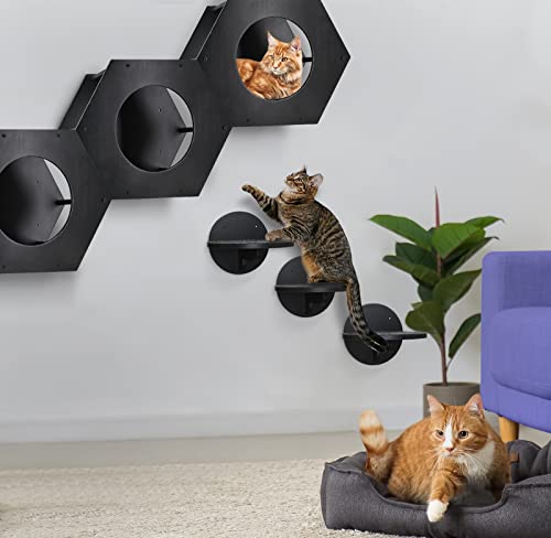 Cat Wall Furniture Wall Mounted, Cat Shelves and Perches for Wall Fit Cat Up to 10Lbs, Cat Wall Shelves with 3 Wall Steps and Scratching Pad, Cat Hammock Wall Mount, Black - Thumbnail 3