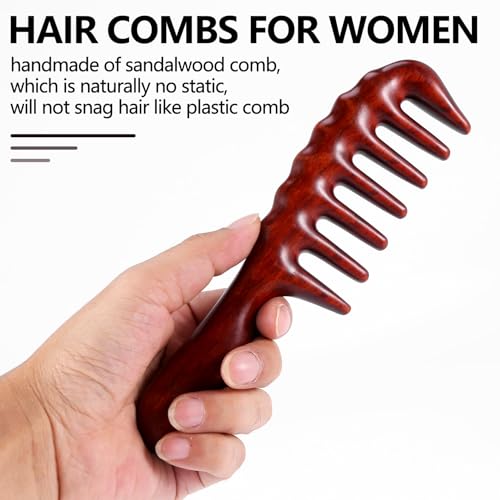 Haarkamm zum Entwirren - Breitzahn Holz Grober Kamm für Locken und lange Haare - Kein Statischer NatüRlicher Sandel Holz Massage Haar Kamm