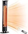 EAST OAK Outdoor Patio Heater,1500W Portable Outdoor Indoor Electric Heater with IP65 Waterproof Tip-over Protection 3 Heat Settings&24 Hours Timing Tower Infrared Heater for Garage Restaurant Use