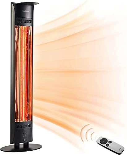 Outdoor Patio Heater, EAST OAK 1500W Portable Outdoor Indoor Electric Heater with IP65 Waterproof Tip-over Protection 3 Heat Settings & 24 Hours Timing Tower Infrared Heater for Garage Restaurant Use