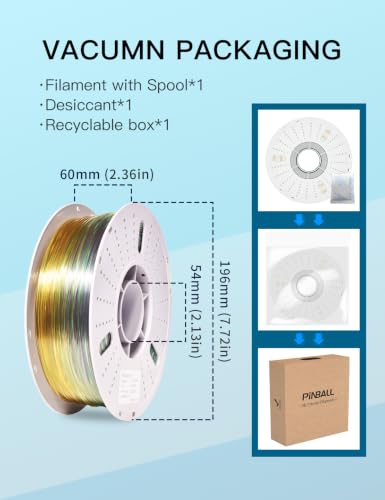 Image of PINBALL Translucent PETG 3D Printer Filament 1.75mm ±0.02mm, Multicolor Transparent Rainbow Filament, Clear PETG Filament, 1KG /2.2lbs