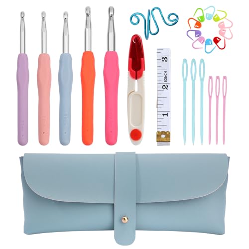 Image of Crochet Hooks Set 6.5 mm 7.0mm 8.0mm 9.0mm 10.0mm Crochet Hook Kit, Ergonomic Crochet Hooks for Arthritis Patientst with Leather Case (Blue)