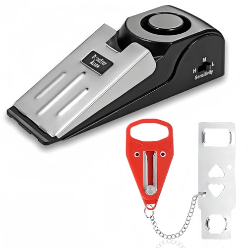 Portable Door Locker - Travel & Home Security Lock, Heavy Duty Anti-Theft Lock (Red+Black)