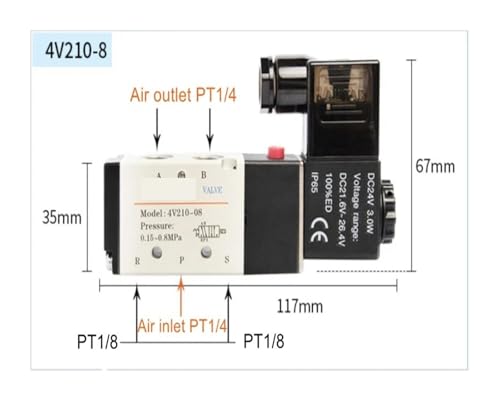 Électrovanne 4V210-08 distributeur 5/2 voies commande pneumatique DC 24V - 3