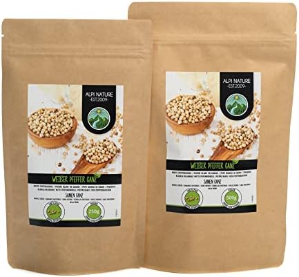Pieprz biały cały (250 g), ziarna pieprzu biały, 100% naturalny, bez dodatków, wegański, biały pieprz