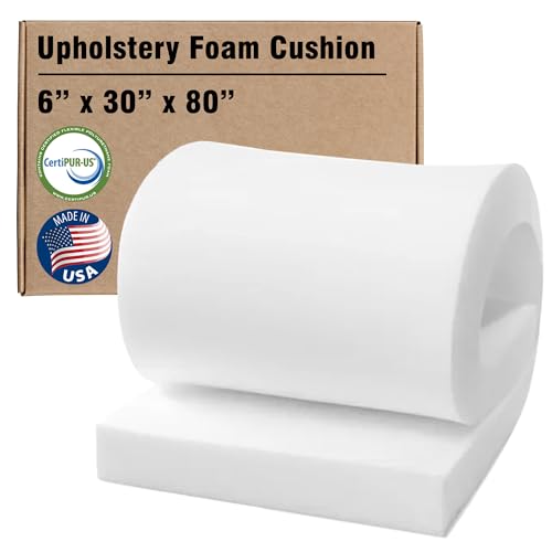 RaceCityFoam Upholstery Foam Cushion 6" T x 30" W x 80" L (Semi Firm) 36ILD Upholstery Foam Cushion High Density CertiPUR-US Certified, Made in USA