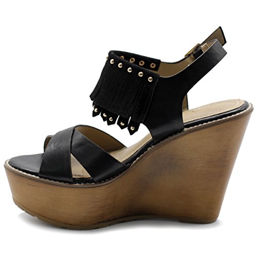 Ollio Women's Fringed Vintage Wedge Sandals #TOP4