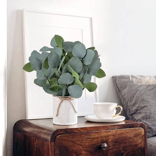 XOETCP Eucalyptus Table Centerpieces - Set of 6 Artificial Greenery Plants with Farmhouse Metal Vase for Home Kitchen Decorations — view 6