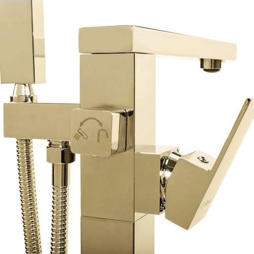 Rea Rubinetto Indipendente Tery Gold Miscelatore Vasca Con Doccetta In Ottone Per Bagno Caldo E Freddo Regolabile (Oro) - 4