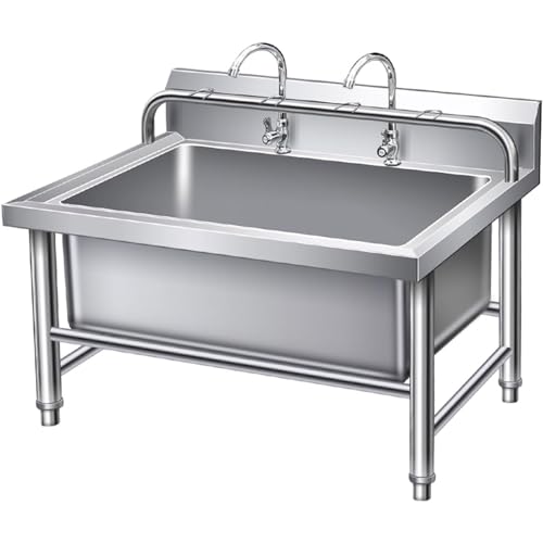 QUSYZD Évier Utilitaire autoportant, éviers de Service, évier de Service de Balai à Franges en Acier Inoxydable autoportant avec Crochets, Facile à Nettoyer et à Installer pour,80CM