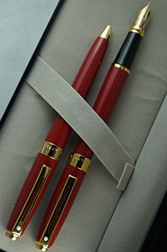 Cross Sheaffer Executive Companion Red Lacquer Signature Prelude Collection With 22Kt Gold Appointments, Solid And Stamped 14Kt Gold Medium Nib Fountain Pen And Ballpoint Pen With 22Kt Gold Combo #TOP6