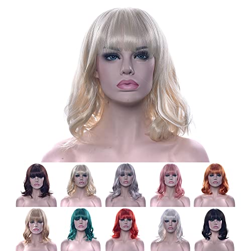 IMISSU Short Curly Hair Bob Wigs Cosplay Wig with Bangs Halloween Costume Party Headwear for Women (613 Blonde)