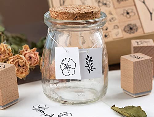 Tosnail 20 Pieces Wood Rubber Stamps, Flower And Branch Decorative Wooden Stamps For Diary, Letters, Scrapbook, Card Making, Crafts #TOP6