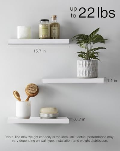image for BAYKA White Floating Shelves for Wall – Rustic Wood Wall Shelves wit