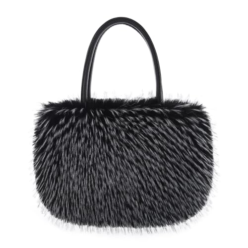 Image of Women's Fuzzy Tote Bag Curly Handbag Furry Shoulder Bag Large Plush Top Handle Purses Winter