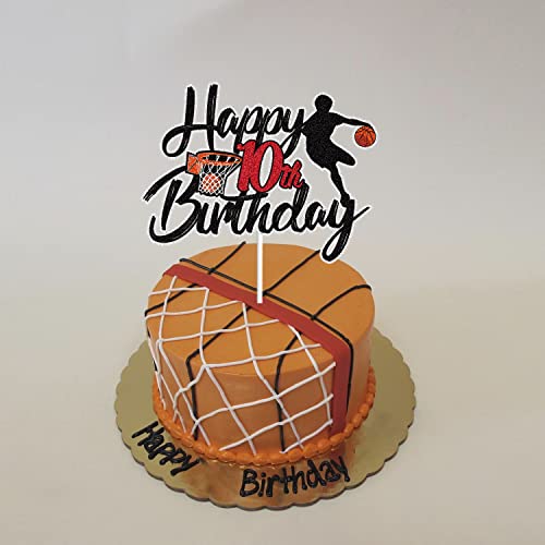 Basketball Happy 10Th Birthday Cake Topper 10 Ten Years Old Basketball Player Scene Cake Decoration Sport Theme Tenth Birthday Party Event Supplies For Boys Kids #TOP3