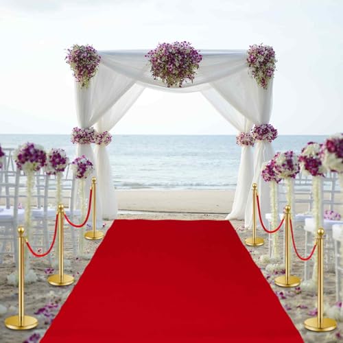 Therwen 4 peças de barreiras de controle de multidão e tapete vermelho, tapete de passarela, 2 corda