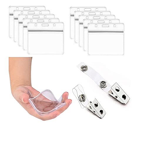 Loopunk ID Badge Holders, 50 Sets Clear Plastic Horizontal Name Badge Holder with Metal Clip for ID Labels Name Tag - Image 2