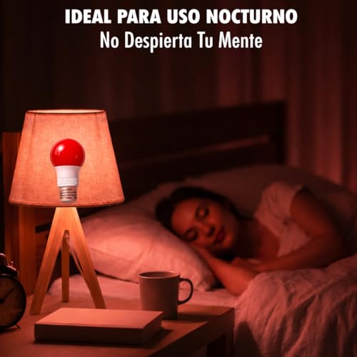 Luz Roja para Dormir E27 – Bombilla LED Roja Nocturna Sin Luz Azul – Luz Roja Noche para Descanso, Relajación y Ambiente – Compatible con Melatonina – Bombilla Roja Dormir (PACK 1 E27/ REDONDA)