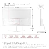 Gawfolk Écran PC 27 Pouces incurvé 280Hz Gaming Computer Moniteur, 1800R,1ms，FHD 1080p, 178 ° Grand Angle,Ultra - Mince Lunette, HDMI、DisplayPort,Compatible avec Montage Mural 100 * 100mm- Blanc - 6