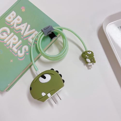 Image of Cartoon 3D Design Protective Case Compatible with Apple 18W - 20W USB-C Power Adapter Charger, Protective Cover for iPhone 18W & 20W Power Adapter Charger with Wire Saver. (Dino)
