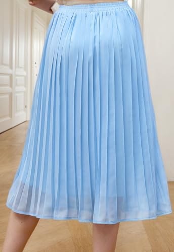 Women's Summer Casual Cozy Pleated Skirt Chiffon Elastic Waist Swing A Line Boho Skirts2