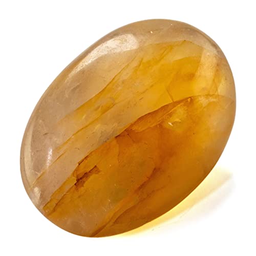 KALIFANO Golden Healer's Quartz Palm Stone with Healing & Calming Effects - AAA Grade High Energy Hematoid Cuarzo Worry Stone with Information Card - Reiki Hematite Crystal Used for Clarity
