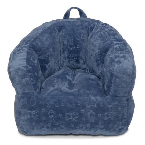 Delta Children - Serta Kids Plush Barrel Toddler Chair Soft Foam Chair Bean Bag Chair Alternative for Boys and Girls Cozy Seat for Reading Watching Cartoons Playroom Nursery Bedroom Denim Blue