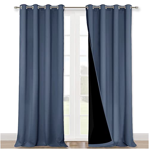 Image of NICETOWN Room Warming Curtains, 100% Sun Blocking Curtains, Sound Proof Drapes with Black Backing, Full Light Blocking Panels for Patio Sliding Door (Stone Blue, 1 Pair, 52 inches x 108 inches)