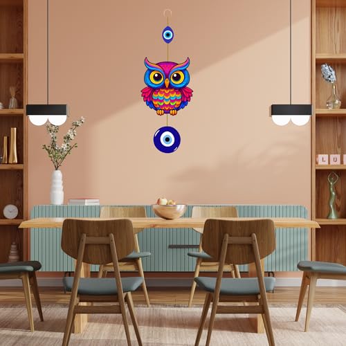Image of Genxtra Colorful Owl Evil Eye Wall Hanging - Vibrant MDF Decorative Art for Home, Living Room & Balcony | Protection & Positive Energy Wall Decor