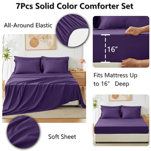 CozyLux Full Size Comforter Set Purple, 7 Pieces Bed in a Bag Full Comforter Set with Sheets, Soft Bedding Set with Down Alternative Comforter, Fitted Sheets, Flat Sheets, Pillow Shams and Pillowcases