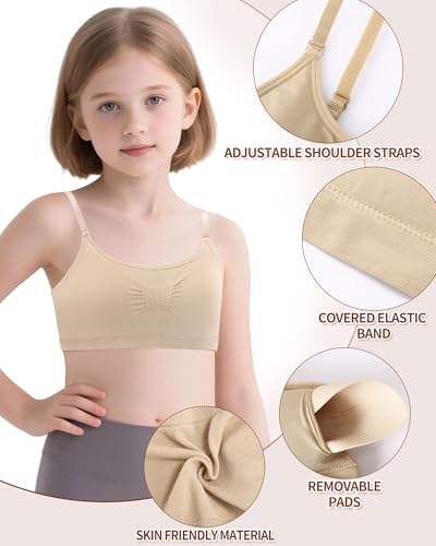 iMucci Training Bras for Girls Seamless Bra Girls Nude Bra with 2 Pairs Adjustable Clear Bra Straps Silicone Pads4