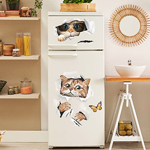 Mfault 3D Cats Wall Decals Stickers, Kittens With Butterfly Bathroom Toilet Decorations Bedroom Art, Kitty Pet Animal Home Kitchen Refrigerator Decor Gifts For Cat Lovers #TOP4