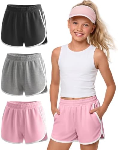 JoyMotion 3 Pack Girls Athletic Dolphin Shorts, 3-Color Set, 5-6 Years