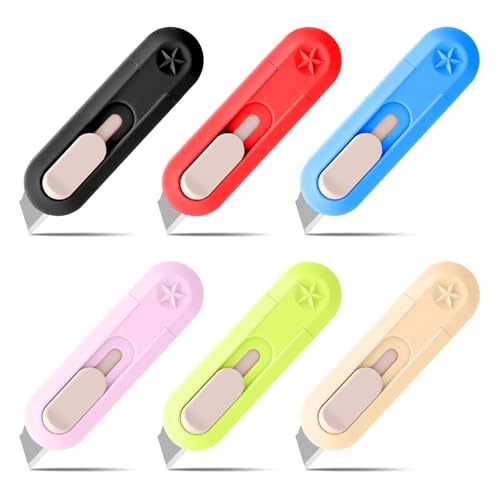 LIQWEI 6 Stück Klein Utility Messer, Mini Box Cutter, Cuttermesser für Auspacken und Öffnen von Briefen Tragbares Mini-Cutter Einziehbares Universalmesser für Umschlag Paket Papierschnitt Schachtel